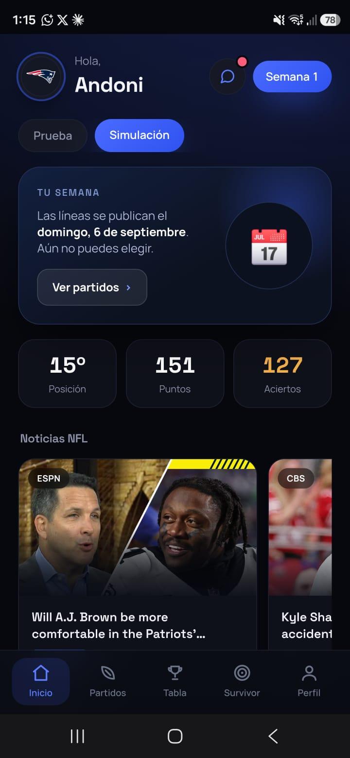 Pantalla 2 de Quiniela NFL