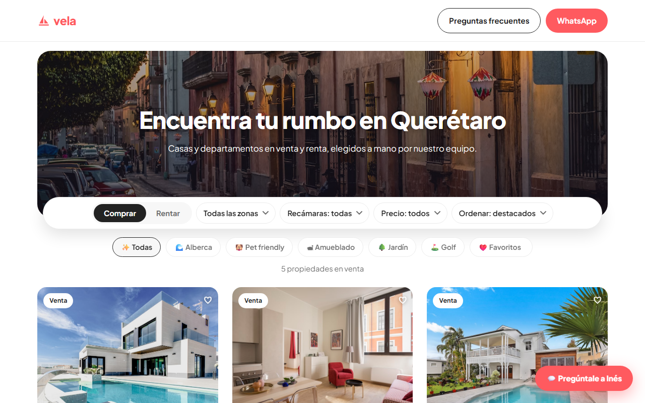 Captura del sitio Vela Inmobiliaria